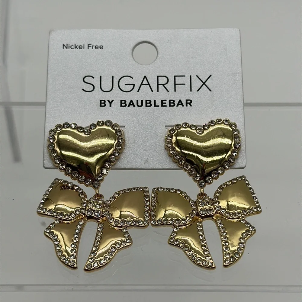 SUGARFIX by Baublebar Heart and Ribbon Earrings Nickle Free - Picture 1 of 2